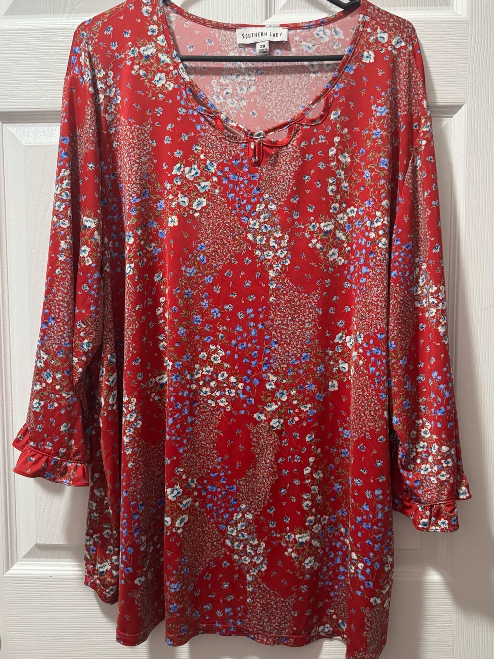 Southern Lady Red Floral Tie-Front Tunic Top